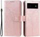 Google Pixel 8a Hoesje Mandala Book Case met Pasjeshouder Roze Goud afbeelding 1