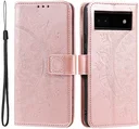 Google Pixel 8a Hoesje Mandala Book Case met Pasjeshouder Roze Goud