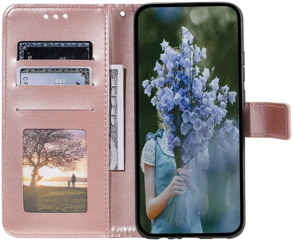 Google Pixel 8a Hoesje Mandala Book Case met Pasjeshouder Roze Goud afbeelding 2