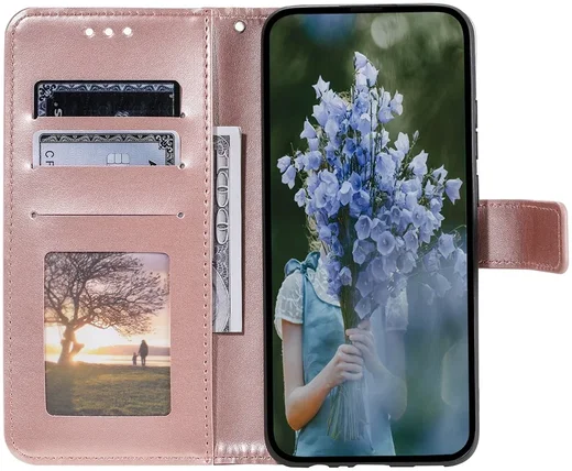 Google Pixel 8a Hoesje Mandala Book Case met Pasjeshouder Roze Goud afbeelding 2