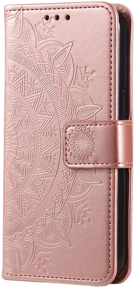 Google Pixel 8a Hoesje Mandala Book Case met Pasjeshouder Roze Goud afbeelding 5