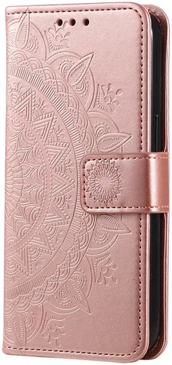 Google Pixel 8a Hoesje Mandala Book Case met Pasjeshouder Roze Goud afbeelding 5