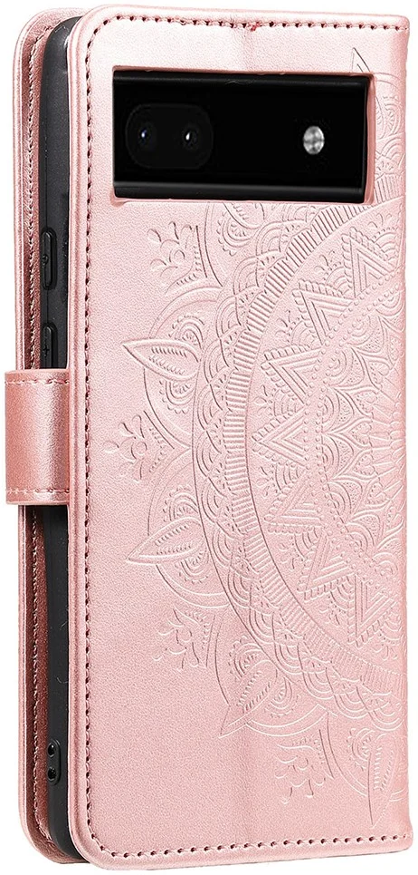 Google Pixel 8a Hoesje Mandala Book Case met Pasjeshouder Roze Goud afbeelding 6