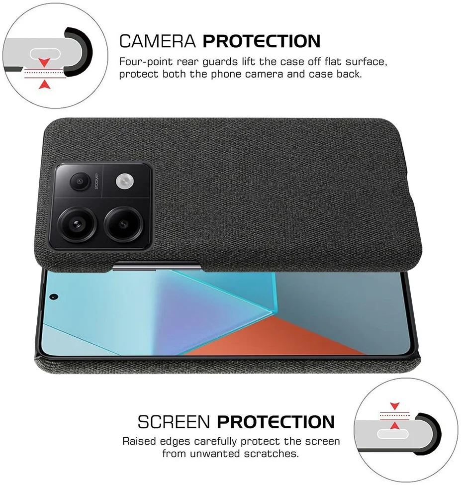 Xiaomi Redmi Note 13 Pro 5G / Poco X6 Hoesje Stoffen Back Cover Zwart afbeelding 5