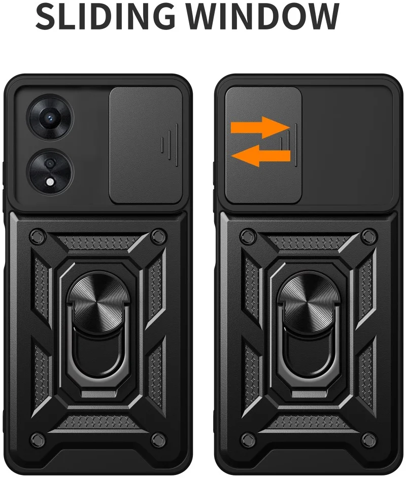 Oppo A58 4G Hoesje met Camera Slider en Kickstand Ring Blauw afbeelding 9