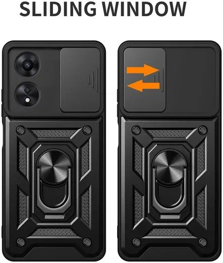 Oppo A58 4G Hoesje met Camera Slider en Kickstand Ring Blauw afbeelding 9