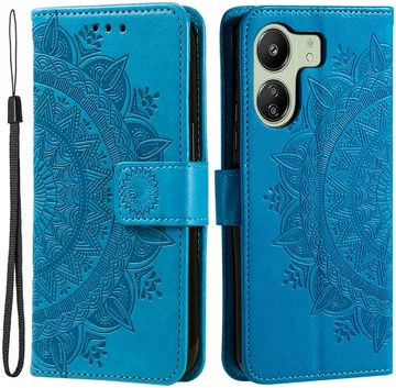 Xiaomi Redmi 13C / Poco C65 Hoesje Mandala Book Case Pasjeshouder Blauw