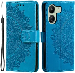 Xiaomi Redmi 13C / Poco C65 Hoesje Mandala Book Case Pasjeshouder Blauw afbeelding