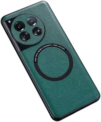 OnePlus 12 Hoesje MagSafe Kunstleer Back Cover Groen afbeelding
