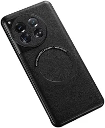 OnePlus 12 Hoesje MagSafe Kunstleer Back Cover Zwart afbeelding