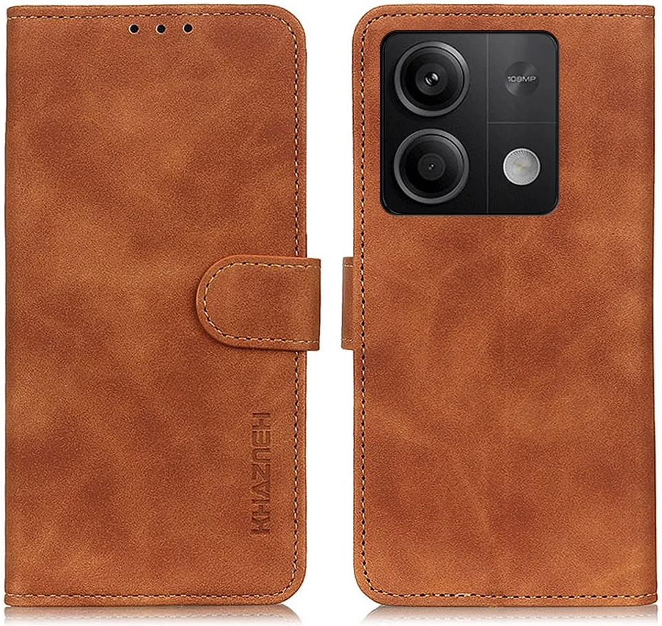 KHAZNEH Xiaomi Redmi Note 13 5G Hoesje Retro Wallet Book Case Bruin afbeelding 2