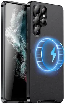 Samsung Galaxy S24 Ultra Hoesje met MagSafe Metalen Frame Zwart