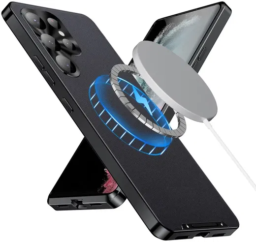 Samsung Galaxy S24 Ultra Hoesje met MagSafe Metalen Frame Zwart afbeelding 3