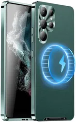 Samsung Galaxy S24 Ultra Hoesje met MagSafe Metalen Frame Groen afbeelding