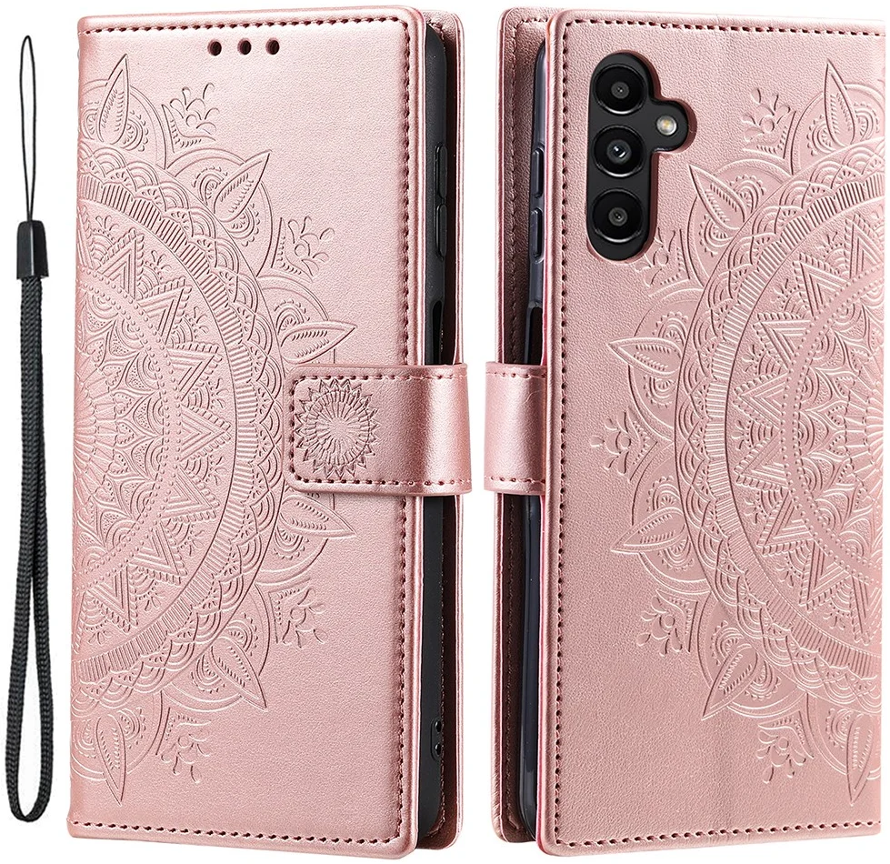 Samsung Galaxy A55 Hoesje Mandala Book Case met Pasjeshouder Roze Goud afbeelding 1
