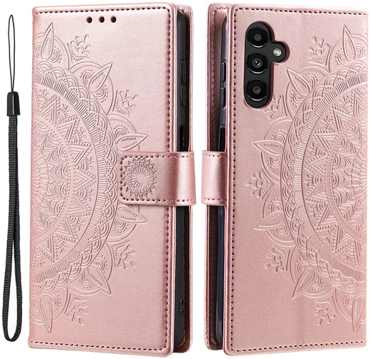 Samsung Galaxy A55 Hoesje Mandala Book Case met Pasjeshouder Roze Goud afbeelding 1
