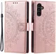 Samsung Galaxy A55 Hoesje Mandala Book Case met Pasjeshouder Roze Goud
