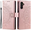 Samsung Galaxy A55 Hoesje Mandala Book Case met Pasjeshouder Roze Goud