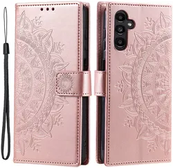 Samsung Galaxy A55 Hoesje Mandala Book Case met Pasjeshouder Roze Goud afbeelding
