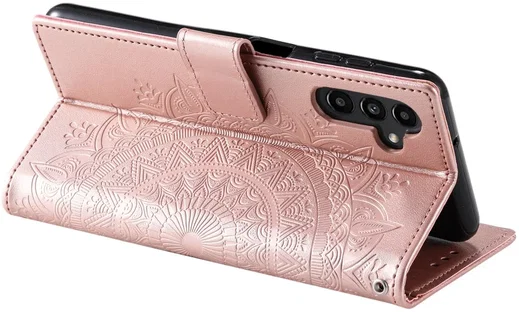 Samsung Galaxy A55 Hoesje Mandala Book Case met Pasjeshouder Roze Goud afbeelding 4