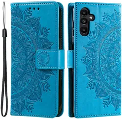 Samsung Galaxy A55 Hoesje Mandala Book Case met Pasjeshouder Blauw afbeelding