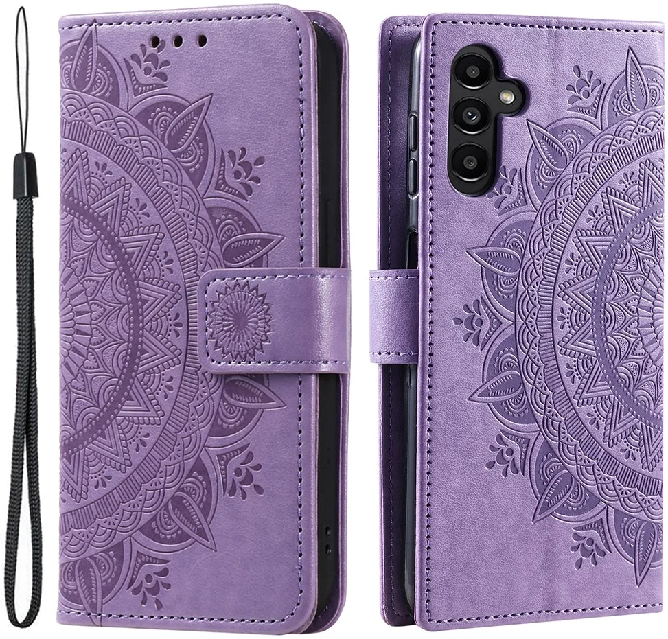Samsung Galaxy A55 Hoesje Mandala Book Case met Pasjeshouder Paars afbeelding 1