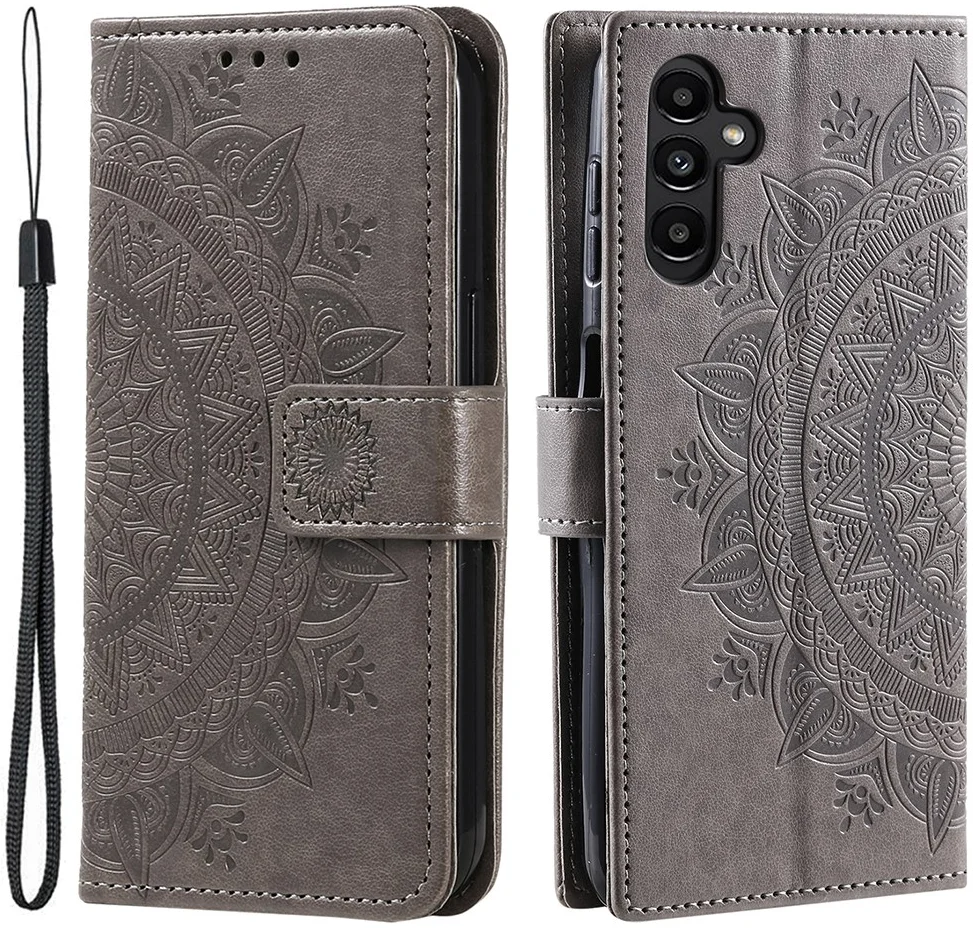 Samsung Galaxy A55 Hoesje Mandala Book Case met Pasjeshouder Grijs afbeelding 1