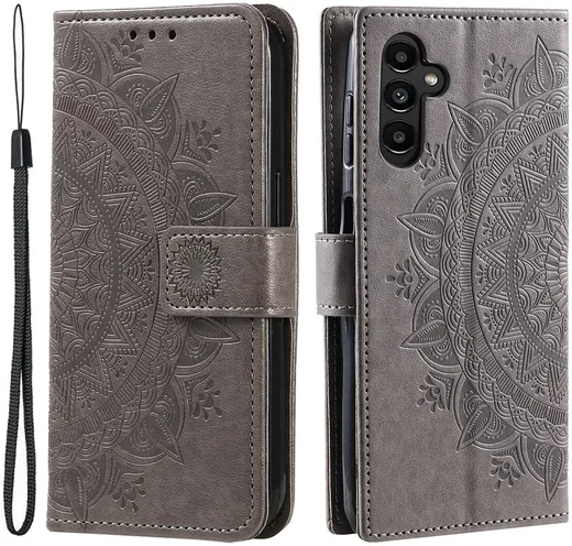 Samsung Galaxy A55 Hoesje Mandala Book Case met Pasjeshouder Grijs afbeelding 1