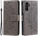 Samsung Galaxy A55 Hoesje Mandala Book Case met Pasjeshouder Grijs