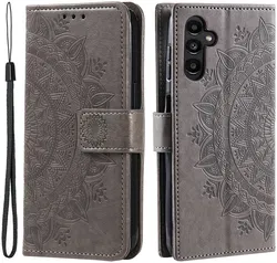 Samsung Galaxy A55 Hoesje Mandala Book Case met Pasjeshouder Grijs afbeelding