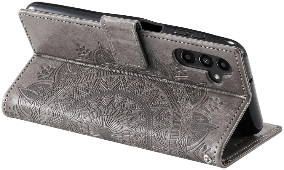 Samsung Galaxy A55 Hoesje Mandala Book Case met Pasjeshouder Grijs afbeelding 4