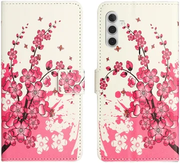 Samsung Galaxy A55 Hoesje Portemonnee Book Case Bloemen Print