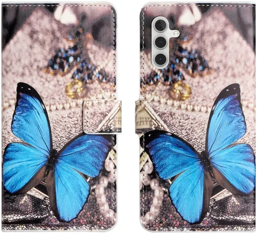 Samsung Galaxy A55 Hoesje Portemonnee Book Case Vlinder Print afbeelding 1