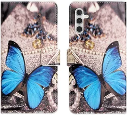 Samsung Galaxy A55 Hoesje Portemonnee Book Case Vlinder Print afbeelding
