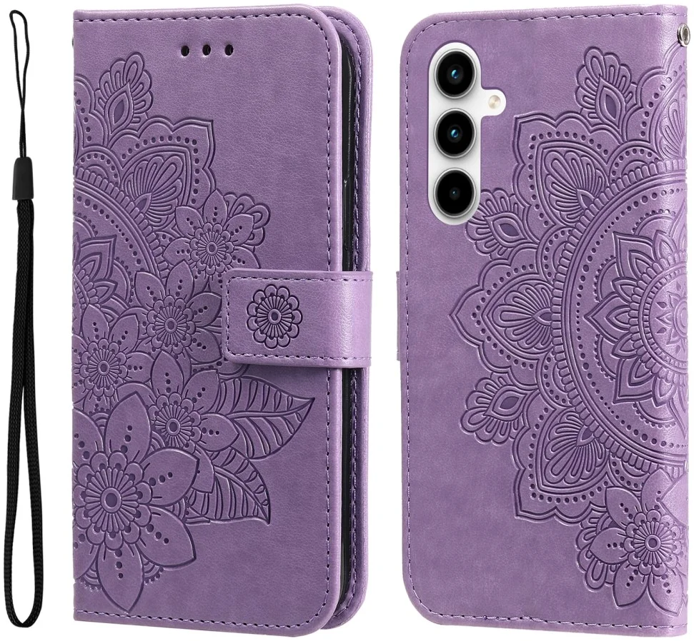 Samsung Galaxy A35 Hoesje Bloemen Book Case met Pasjeshouder Paars afbeelding 3