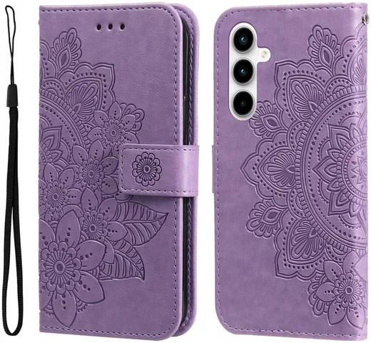 Samsung Galaxy A35 Hoesje Bloemen Book Case met Pasjeshouder Paars afbeelding 3