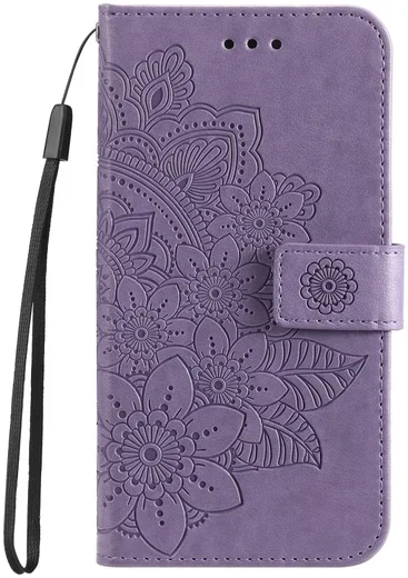 Samsung Galaxy A35 Hoesje Bloemen Book Case met Pasjeshouder Paars afbeelding 1