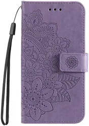 Samsung Galaxy A35 Hoesje Bloemen Book Case met Pasjeshouder Paars afbeelding