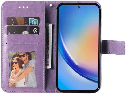 Samsung Galaxy A35 Hoesje Bloemen Book Case met Pasjeshouder Paars afbeelding 2