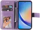 Samsung Galaxy A35 Hoesje Bloemen Book Case met Pasjeshouder Paars afbeelding 2