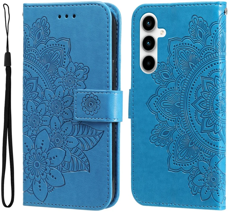 Samsung Galaxy A35 Hoesje Bloemen Book Case met Pasjeshouder Blauw afbeelding 3