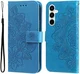 Samsung Galaxy A35 Hoesje Bloemen Book Case met Pasjeshouder Blauw afbeelding 3