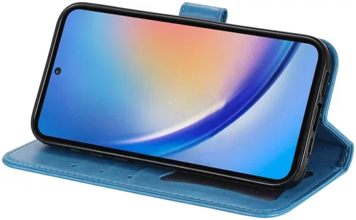 Samsung Galaxy A35 Hoesje Bloemen Book Case met Pasjeshouder Blauw afbeelding 11