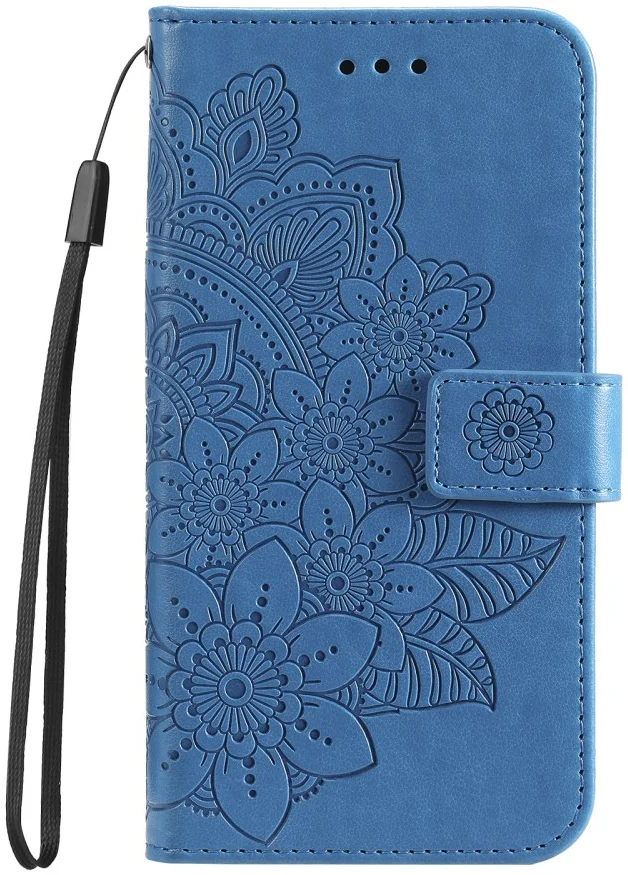 Samsung Galaxy A35 Hoesje Bloemen Book Case met Pasjeshouder Blauw afbeelding 1