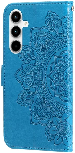 Samsung Galaxy A35 Hoesje Bloemen Book Case met Pasjeshouder Blauw afbeelding 12