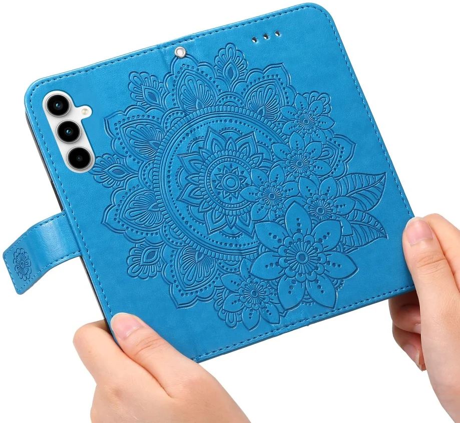 Samsung Galaxy A35 Hoesje Bloemen Book Case met Pasjeshouder Blauw afbeelding 13