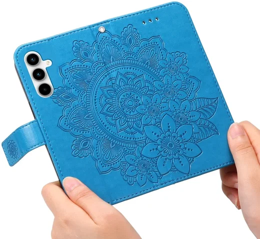 Samsung Galaxy A35 Hoesje Bloemen Book Case met Pasjeshouder Blauw afbeelding 13