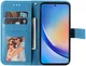 Samsung Galaxy A35 Hoesje Bloemen Book Case met Pasjeshouder Blauw afbeelding 2
