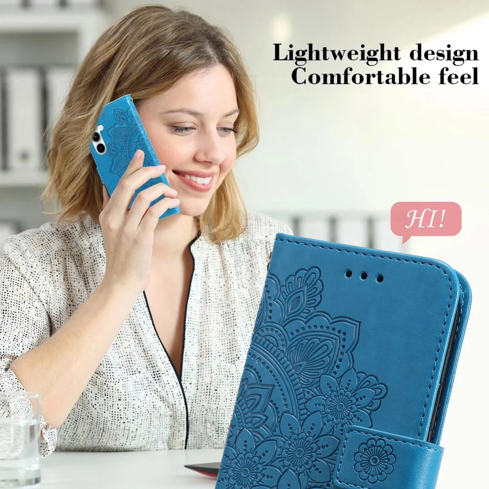 Samsung Galaxy A35 Hoesje Bloemen Book Case met Pasjeshouder Blauw afbeelding 7