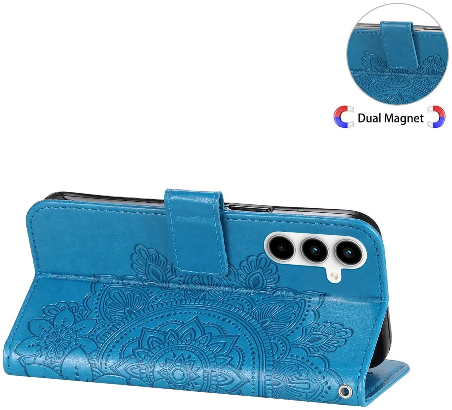 Samsung Galaxy A35 Hoesje Bloemen Book Case met Pasjeshouder Blauw afbeelding 10